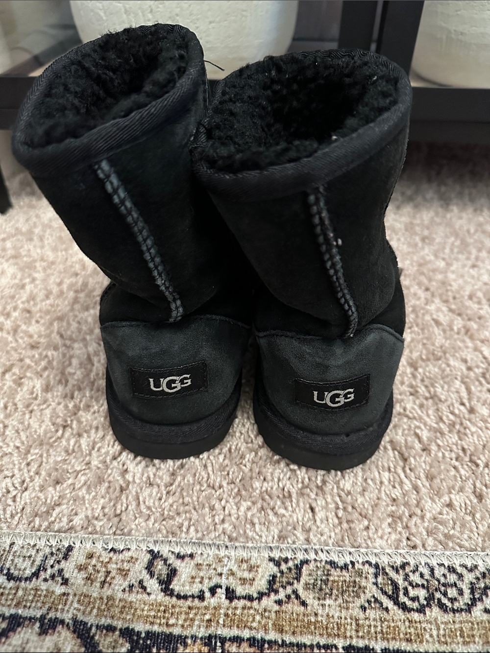 UGG Kids Black Short Sheepskin-Lined Boots